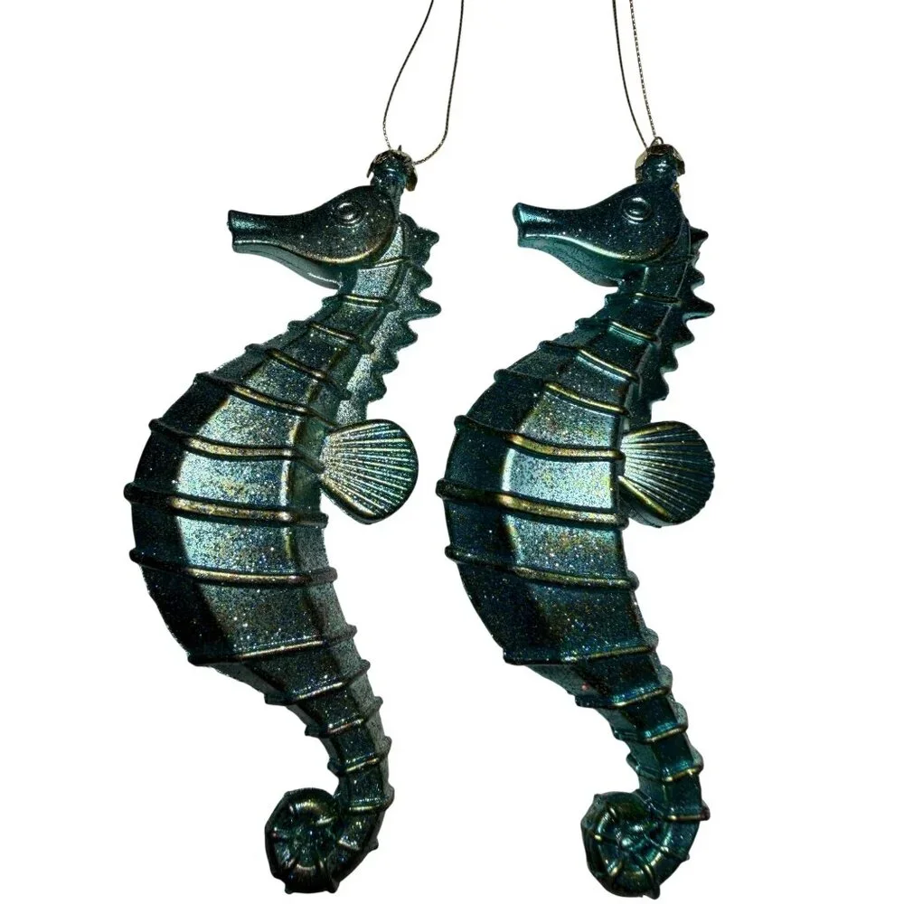 Seahorse Holiday Ornament - Teal Glitter (Unbranded)
